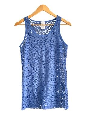 Lavon Crochet Cotton Blend Tank Top Open Knit Boho Coastal Beach Cover Up M